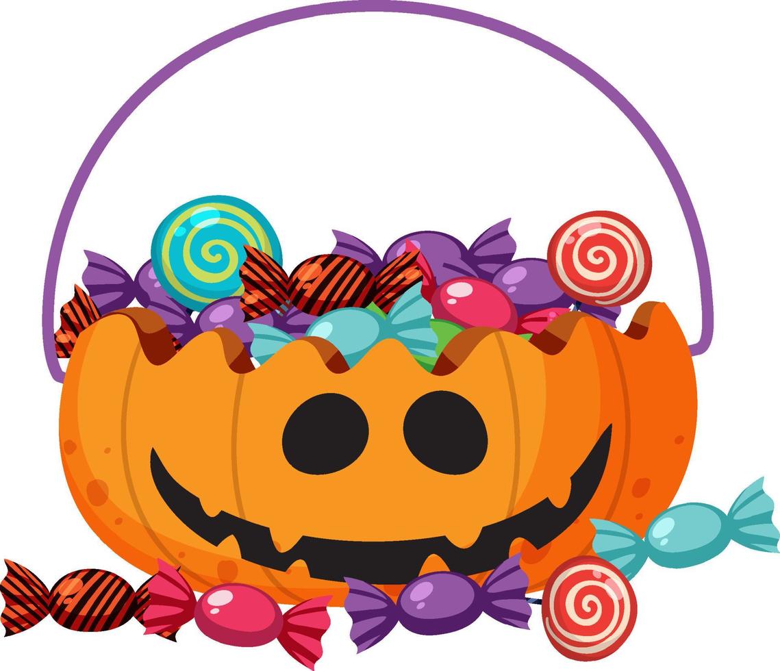 uma cesta de abóbora de halloween com doces vetor