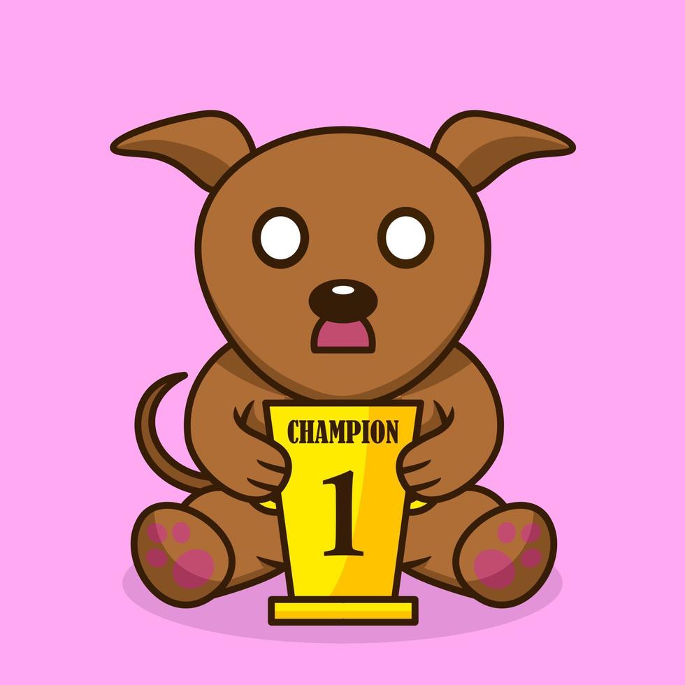 ilustração vetorial de cachorro fofo premium carregando o troféu de 1º lugar vetor