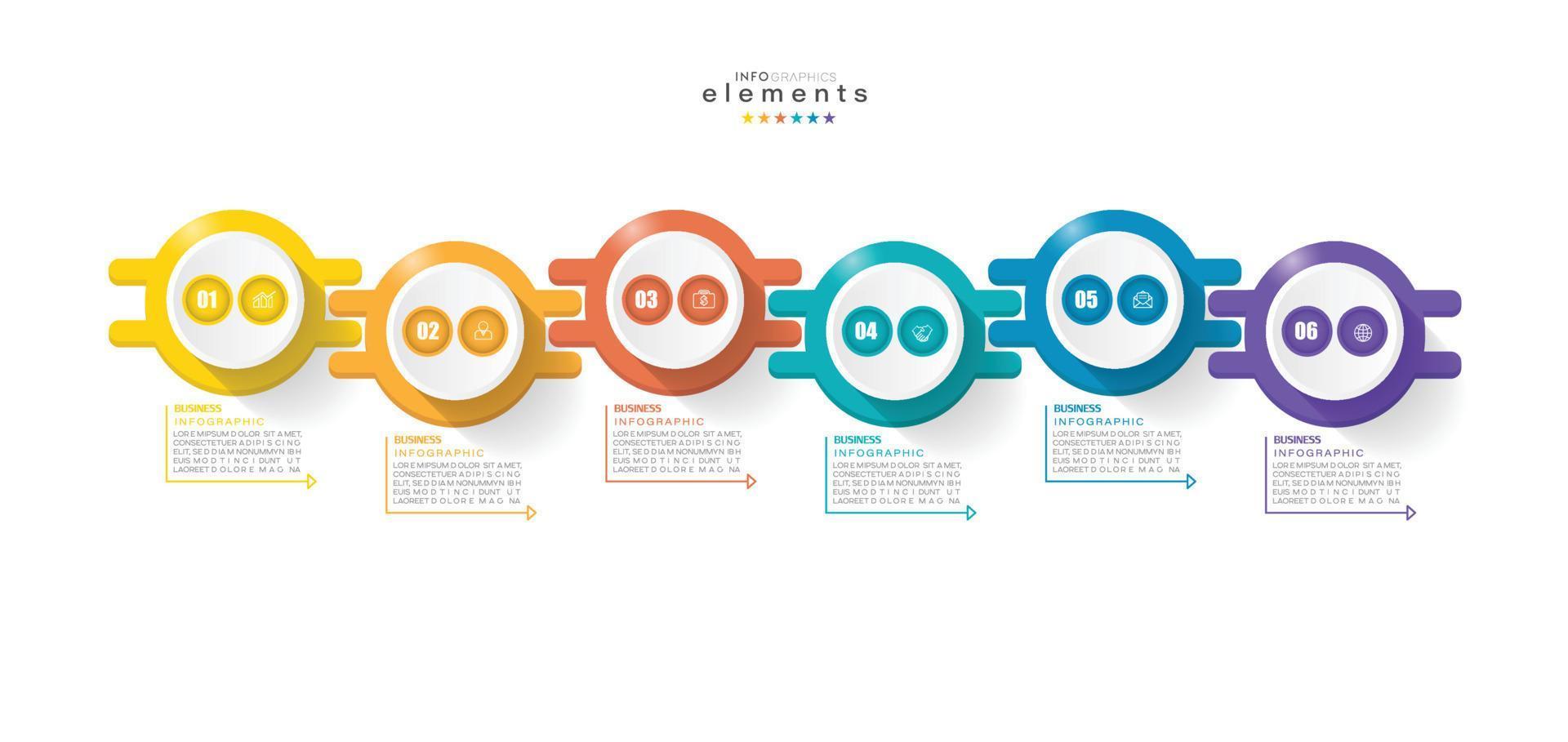 modelo de design de infográfico de ilustração vetorial com ícones e 6 opções ou etapas. pode ser usado para processo, apresentações, layout, banner, infográfico. vetor