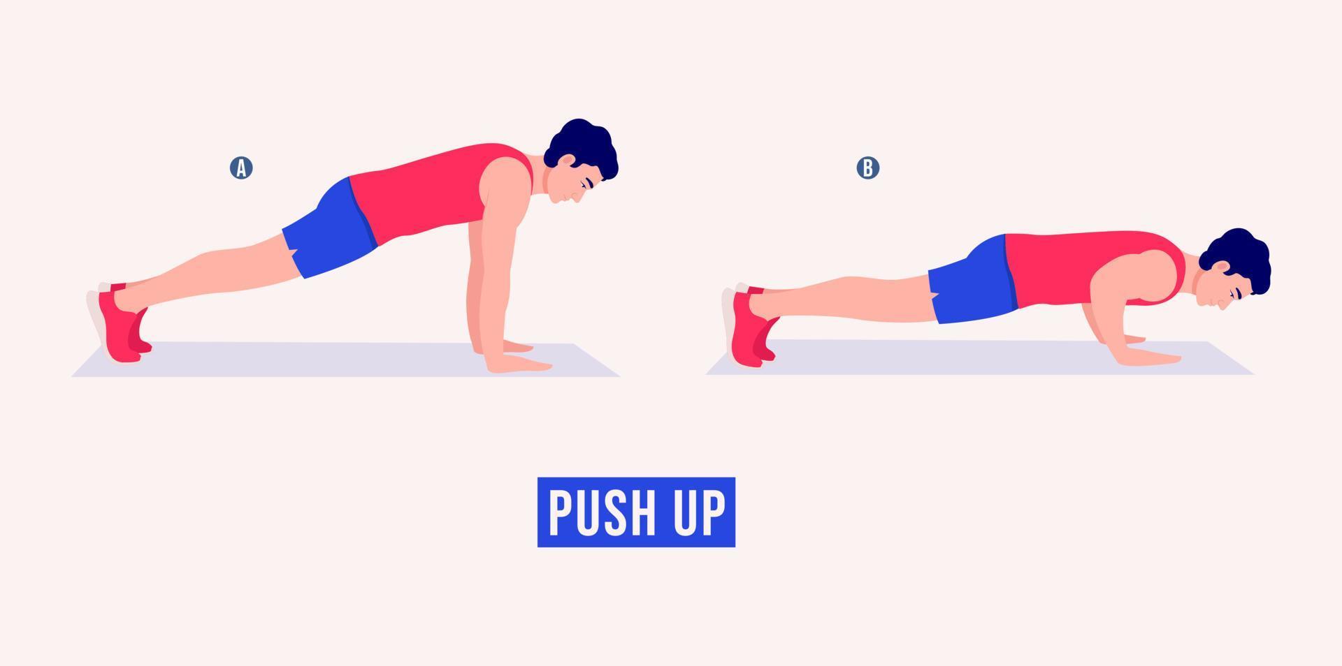 push up exercício, fitness de treino de homens, aeróbica e exercícios. vetor