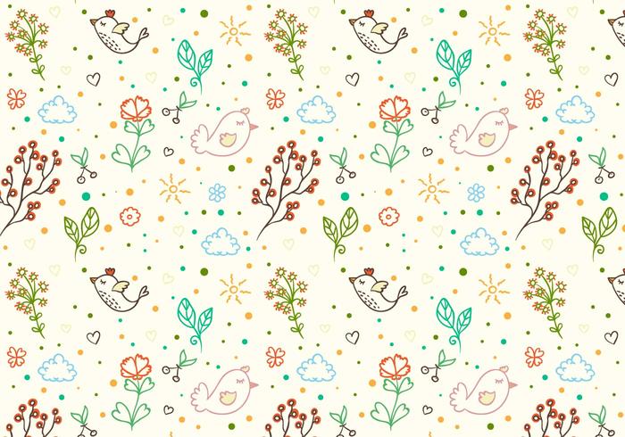 Fundo floral do pássaro do Doodle do vetor livre