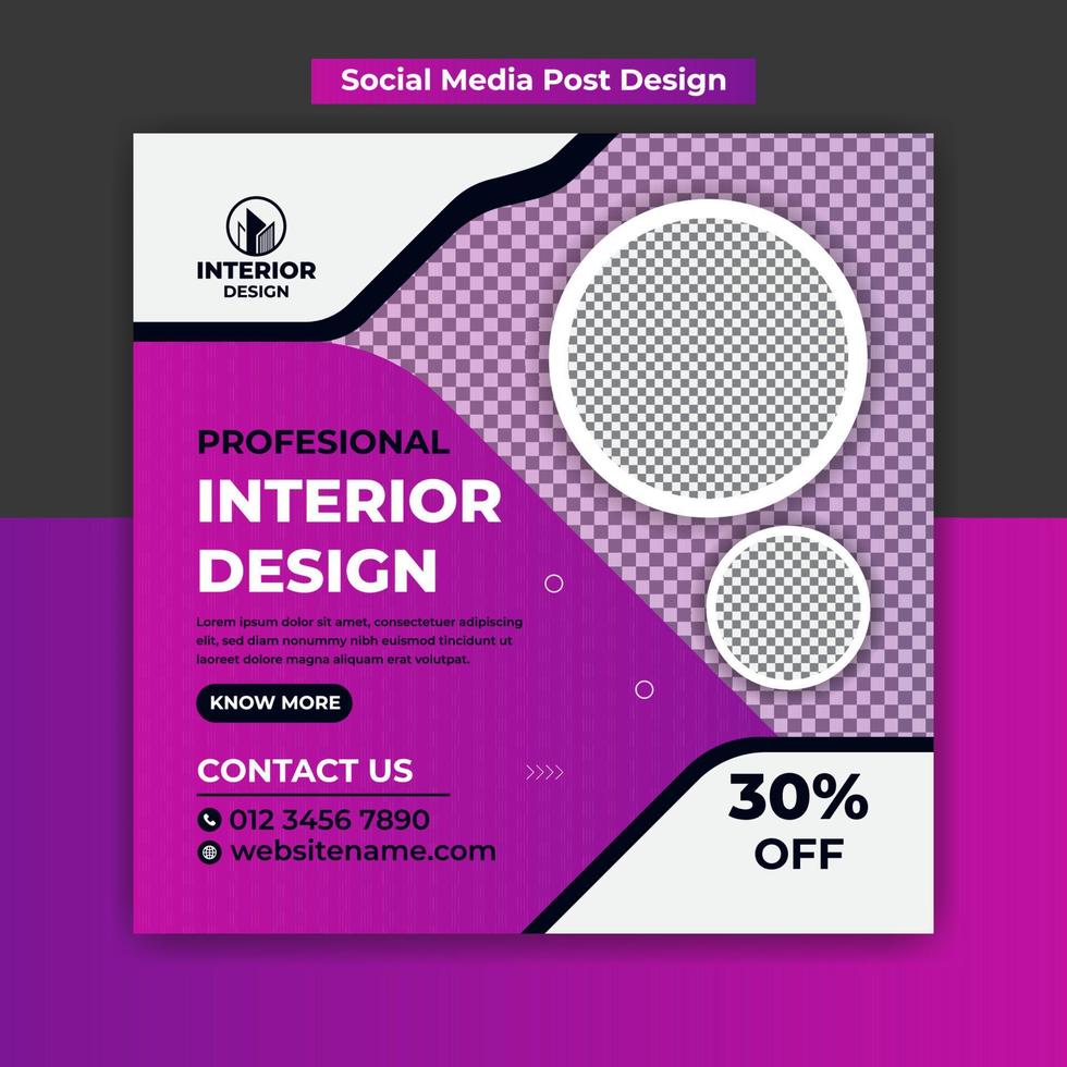post de mídia social de design de interiores profissional e modelo de design de banner vetor