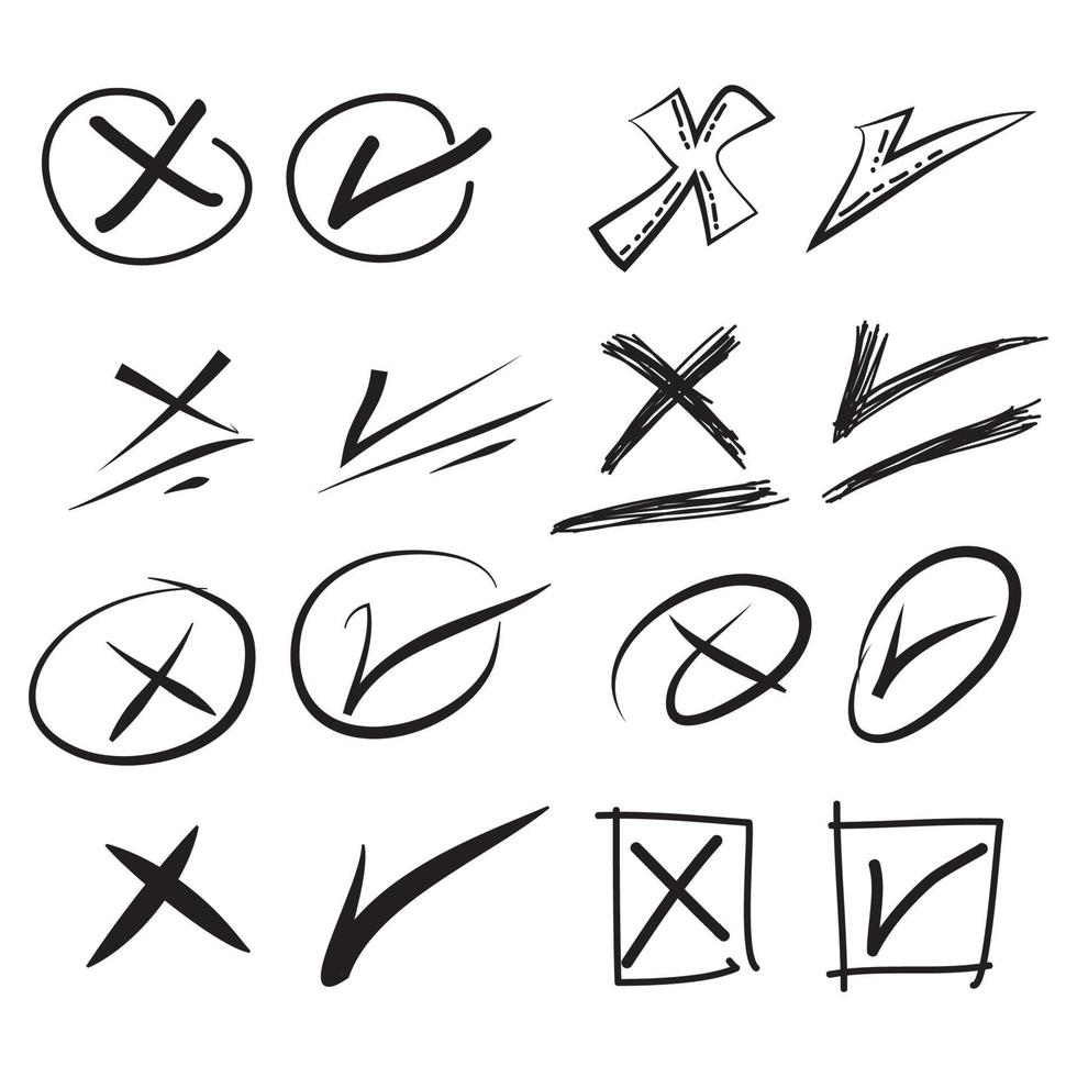 Vetores de Sim Nenhum Marcador De Lista De Seleção Marca Ícones Vetoriais  Isolados X Cruz Fechada Ok Doodle Poll Vote Checkmark Desenho Errado Certo  Formulário De Decisão Aprovado E Recusado Aceitar Ou