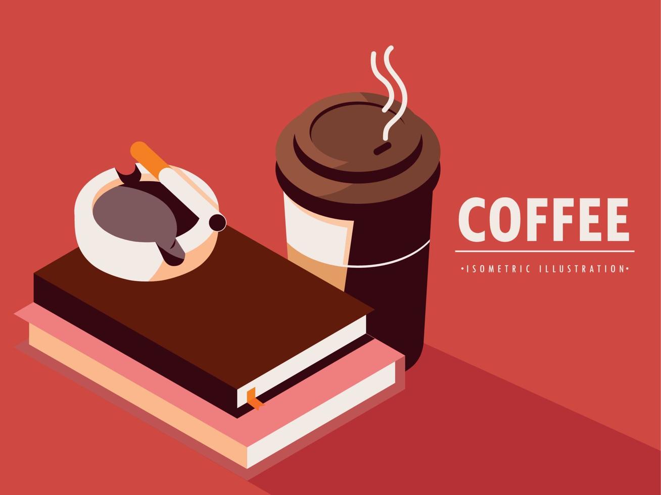 xícara de café e livros vetor