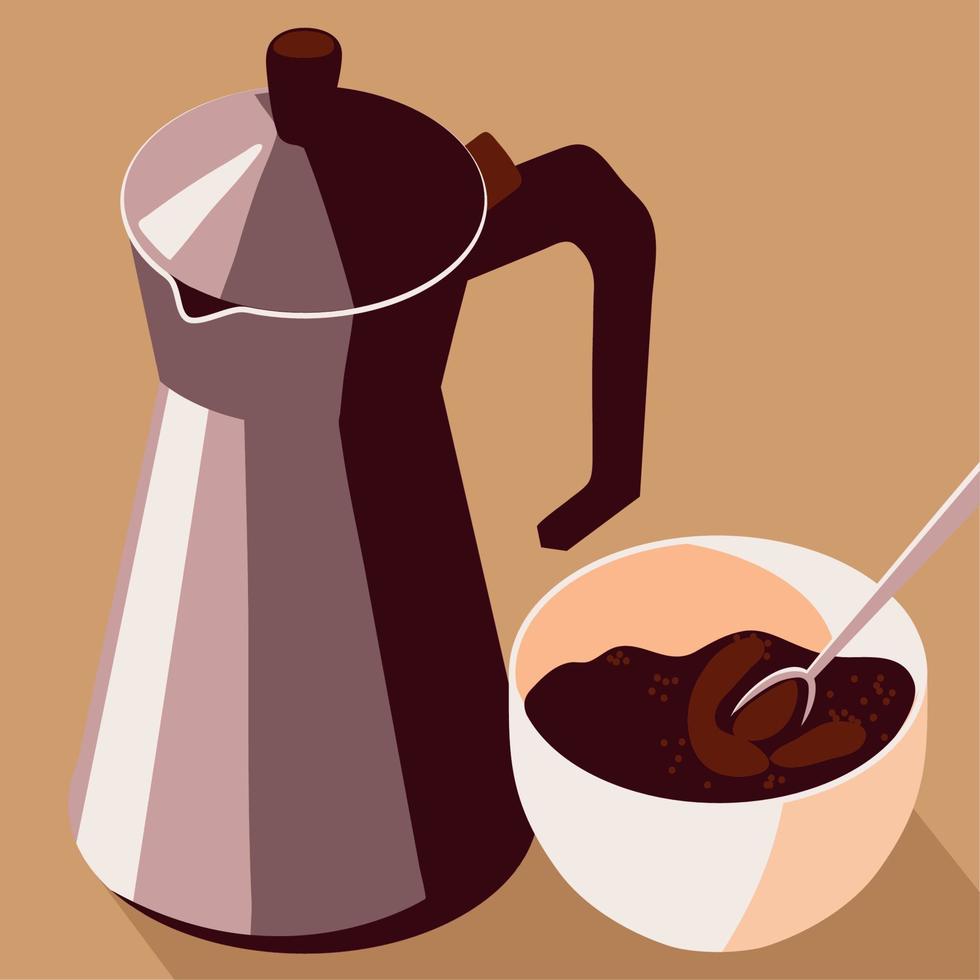 cafeteira e grãos vetor