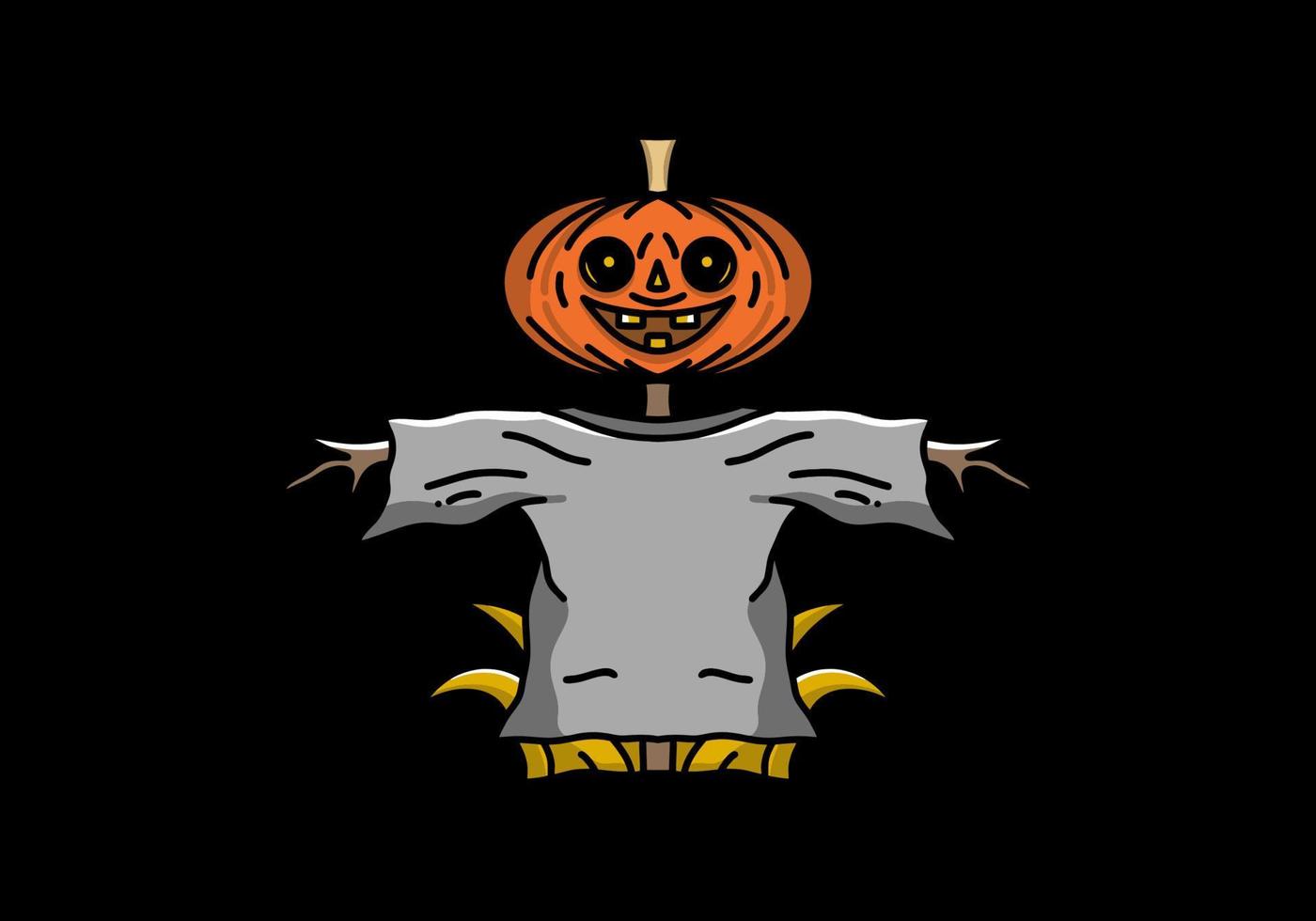 boneca de abóbora de halloween na cor laranja e cinza no design de ilustração de fundo preto vetor