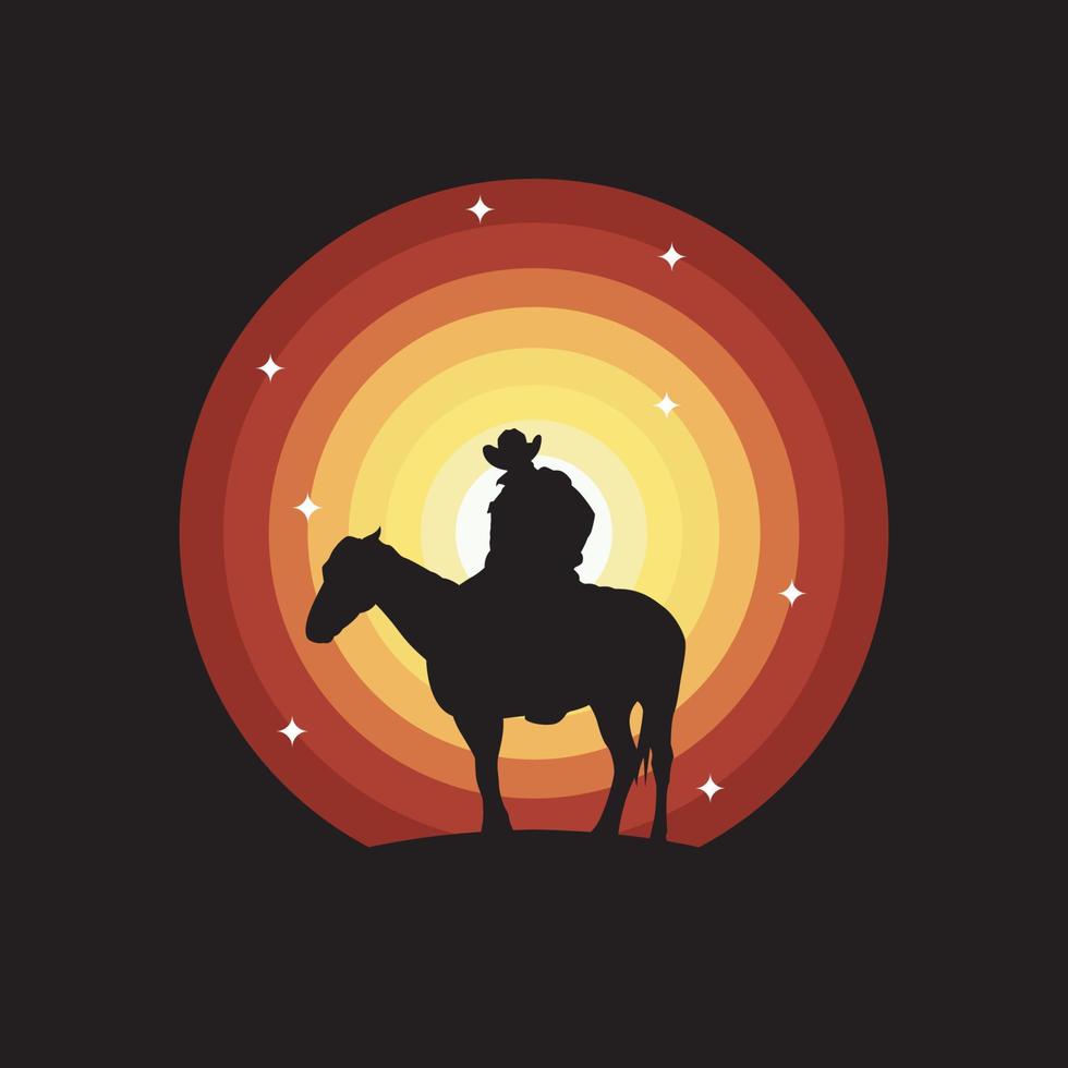 vetor de logotipo de cavalo de silhueta cowboy