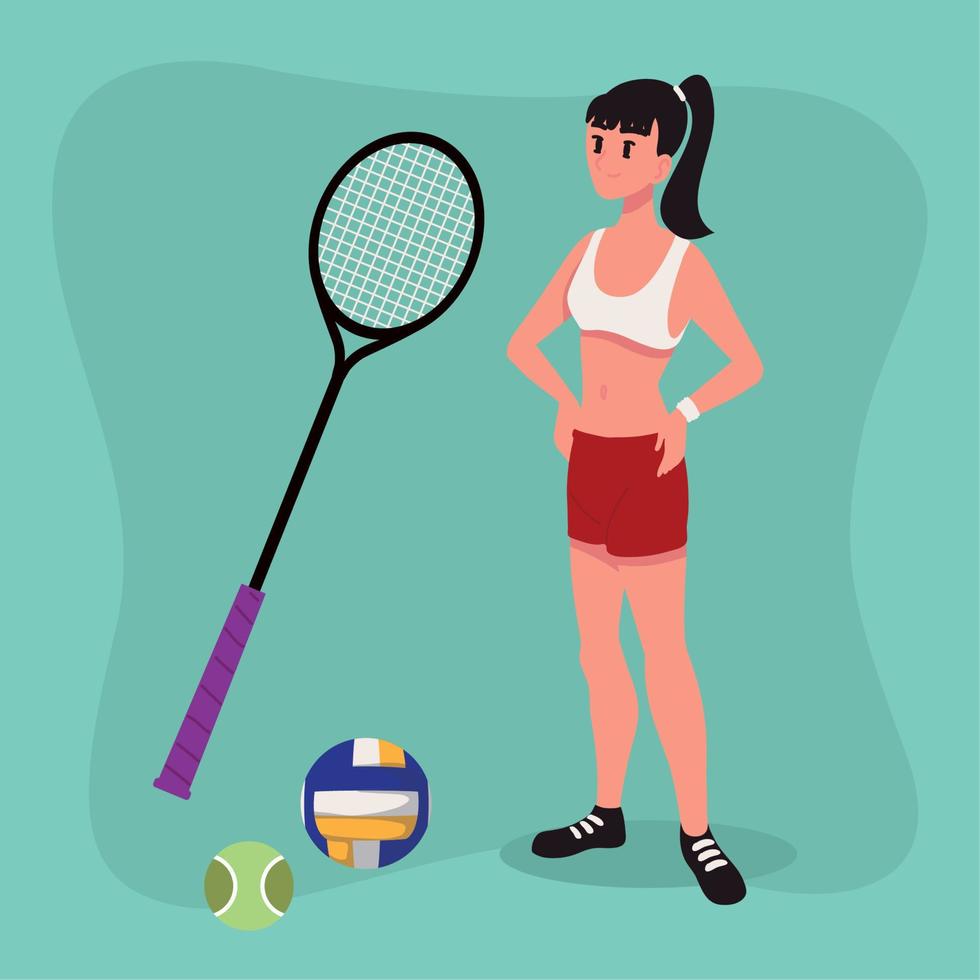 esporte feminino com raquete e bolas vetor