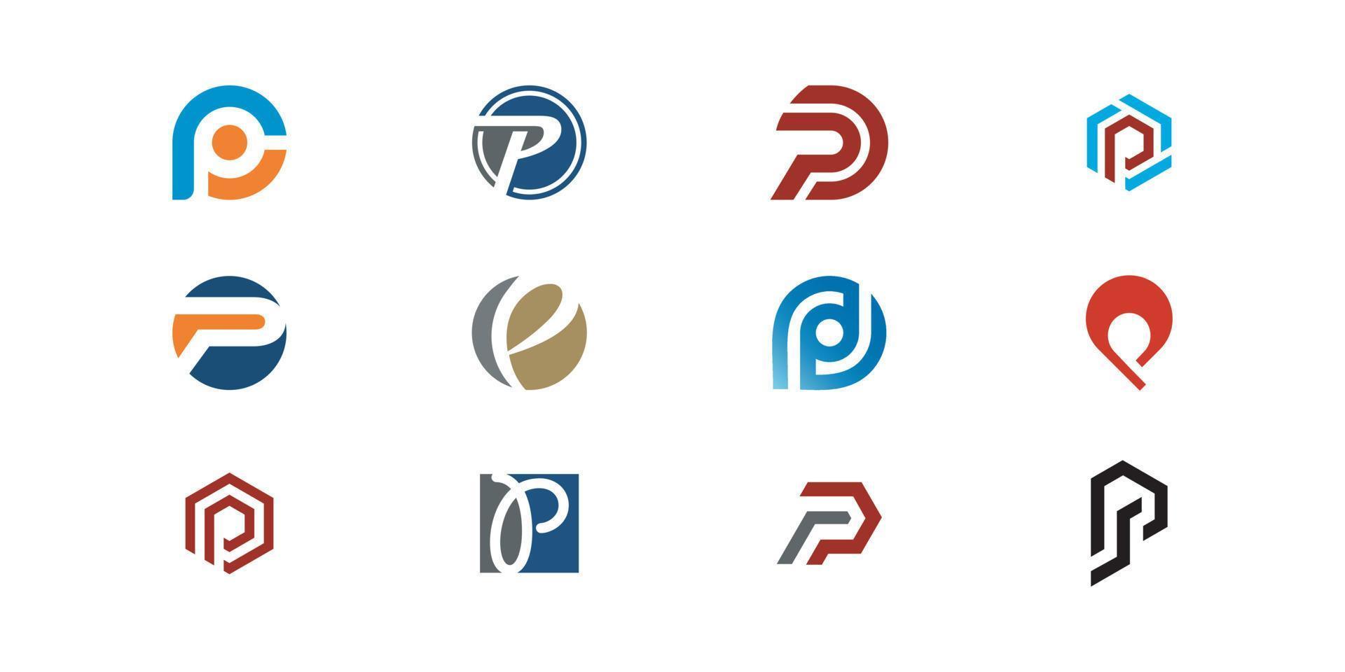 conjunto de vetor de design de logotipo da letra inicial p
