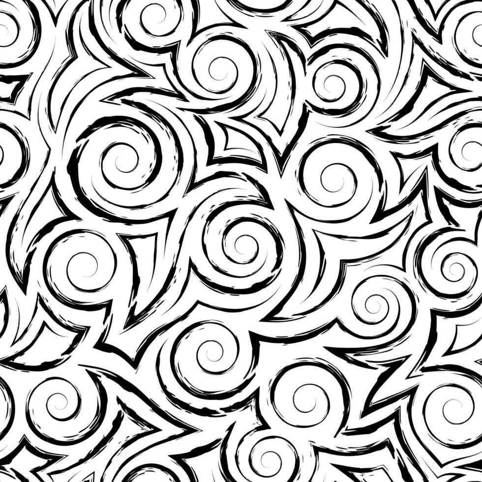 padrão de vetor sem costura de espirais pretas e cantos em um fundo branco .abstract monocromático padrão sem emenda de linhas quebradas e espirais.
