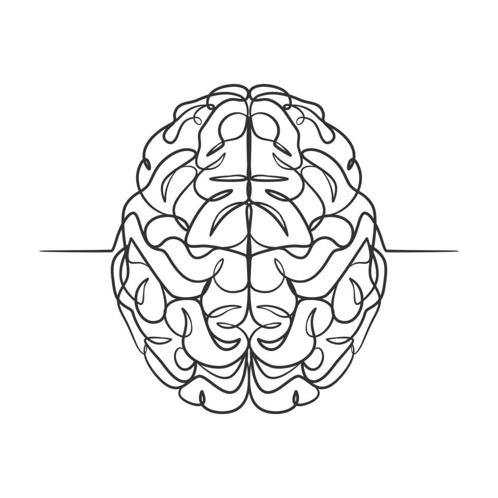 desenho de linha contínua de um cérebro humano vetor