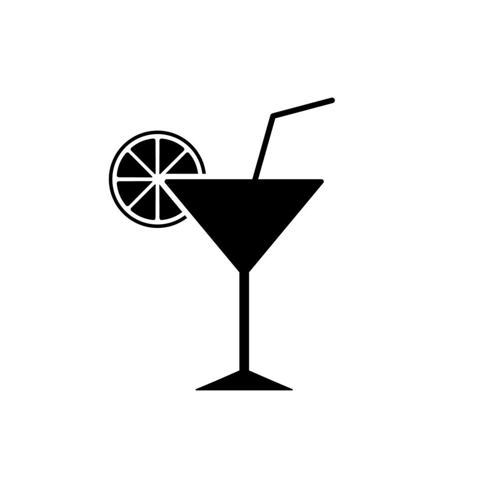 ícone de silhueta preta de coquetel martini. beba o pictograma de glifo de licor margarita. símbolo plano de champanhe vodka. gelo verão coquetel vidro palha limão sinal. coquetel tropical. ilustração vetorial isolado. vetor