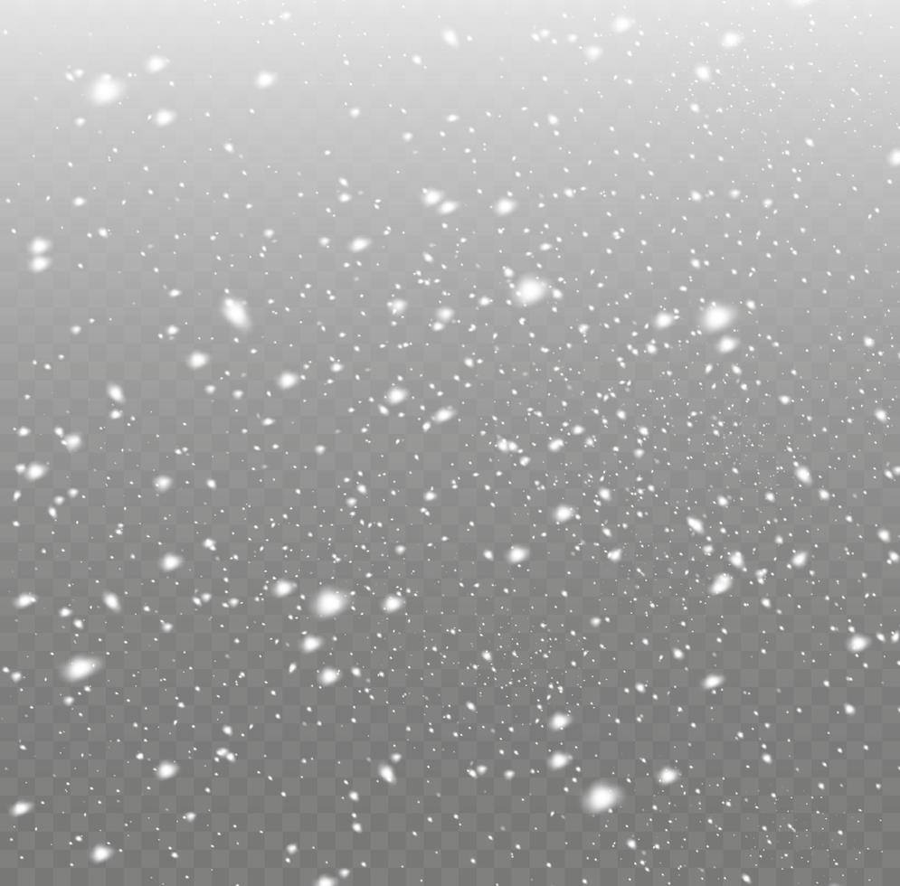 flocos de neve brancos estão voando no ar. fundo de neve. neve e vento. vetor queda de neve pesada, flocos de neve em várias formas e formas.