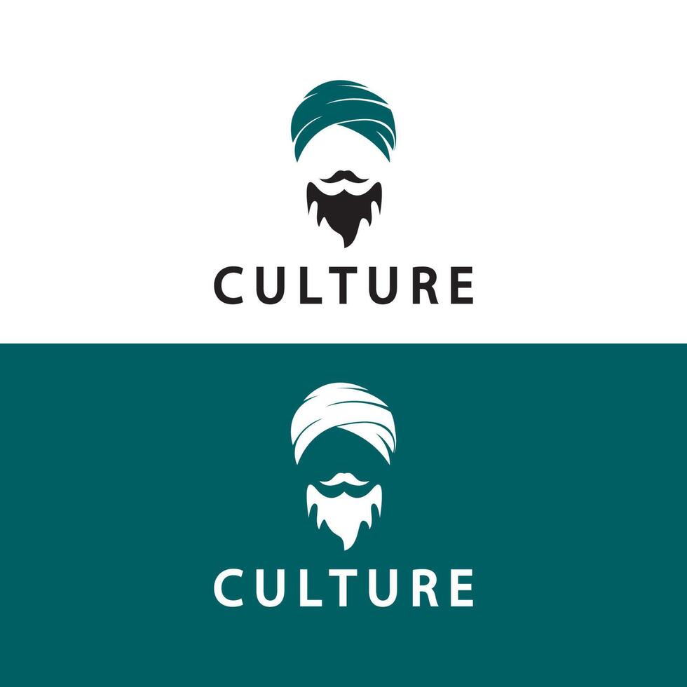 turbante bigode índia logotipo indiano design ilustração vetorial. logotipo do rosto de um homem com barba e chapéu típico do país indiano tradicional. vetor