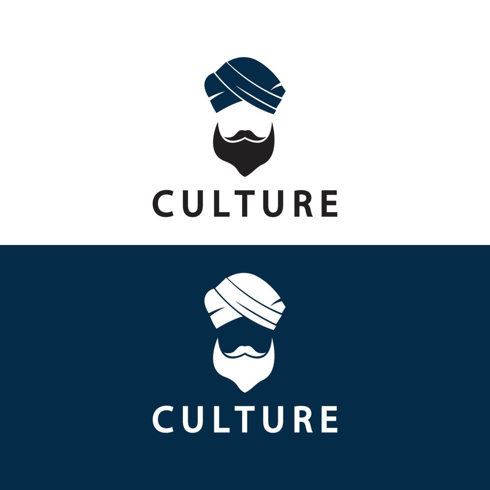 turbante bigode índia logotipo indiano design ilustração vetorial. logotipo do rosto de um homem com barba e chapéu típico do país indiano tradicional. vetor