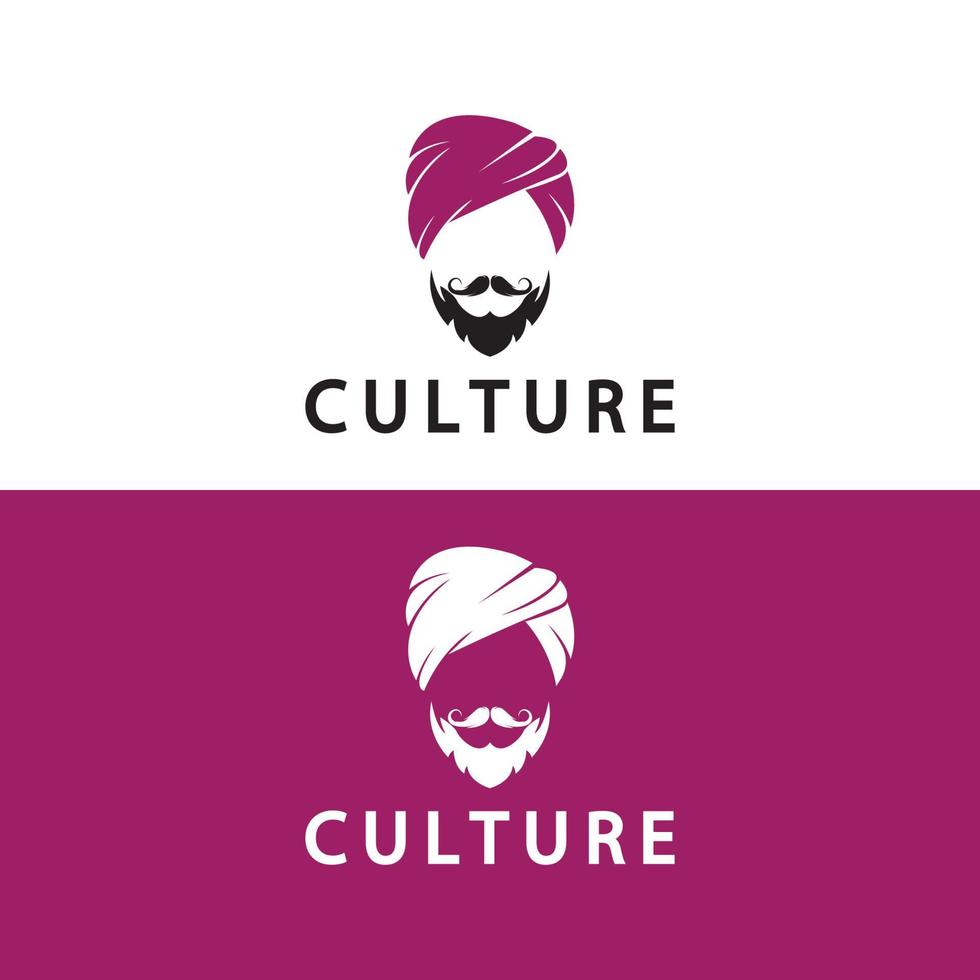 turbante bigode índia logotipo indiano design ilustração vetorial. logotipo do rosto de um homem com barba e chapéu típico do país indiano tradicional. vetor