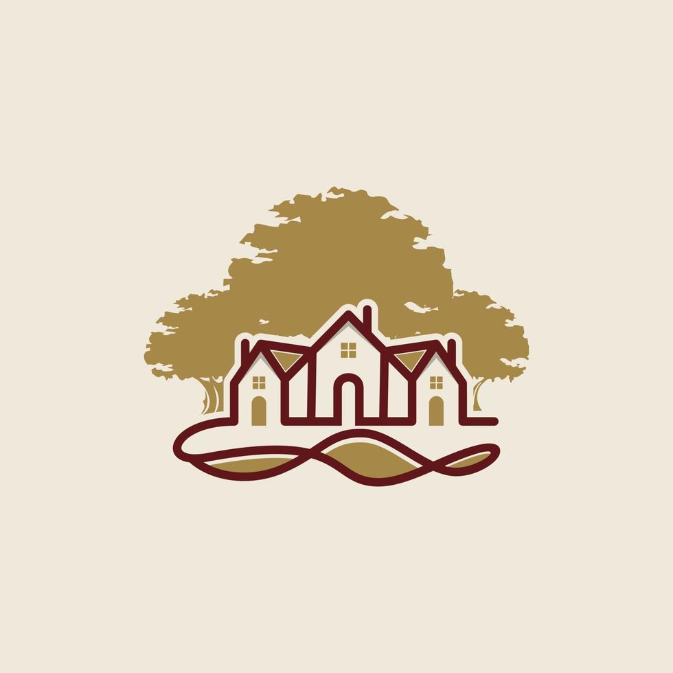 logotipo de paisagismo da natureza da árvore em casa vetor