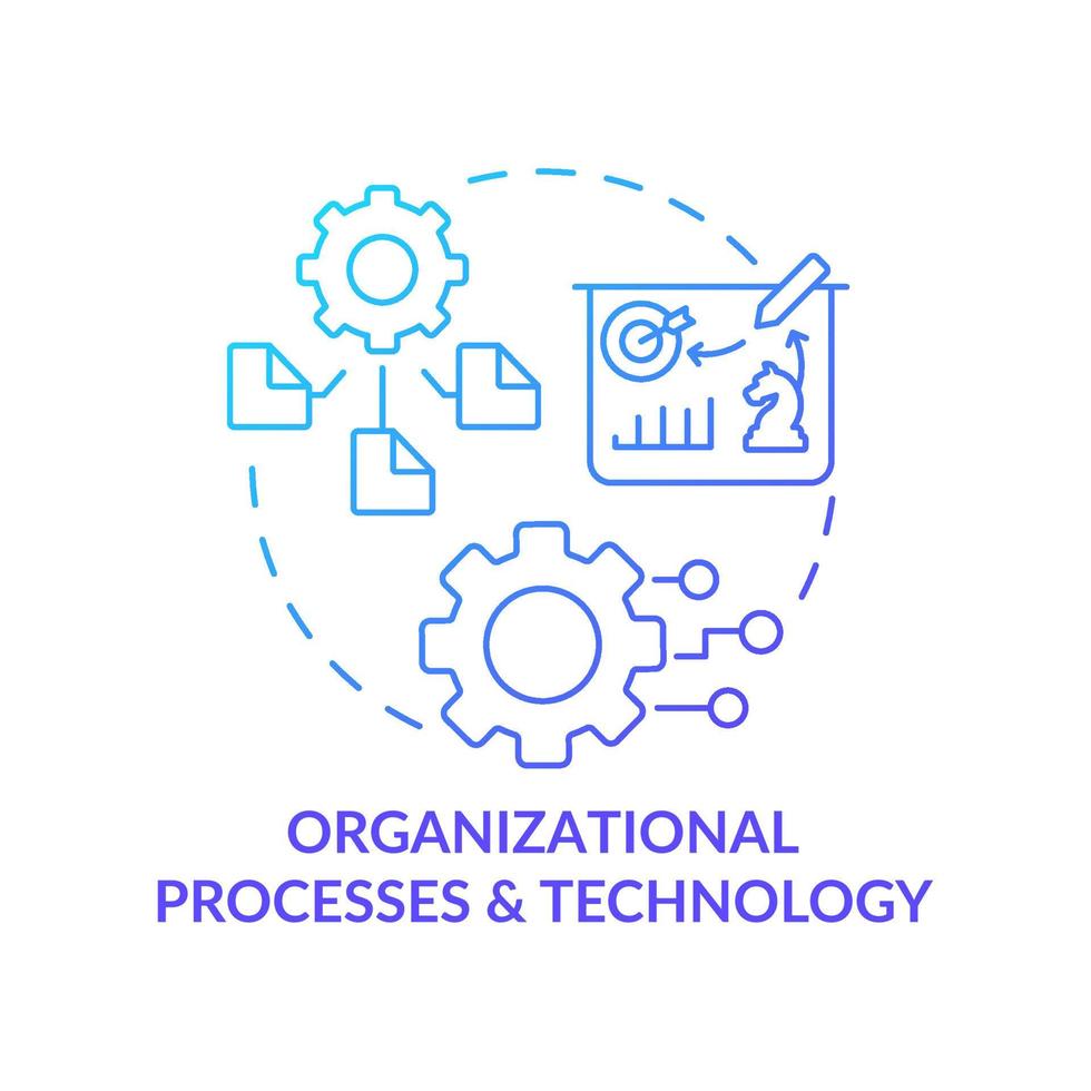 processos organizacionais e ícone de conceito gradiente azul de tecnologia. sistemas de informação sinergia idéia abstrata ilustração de linha fina. desenho de contorno isolado. vetor