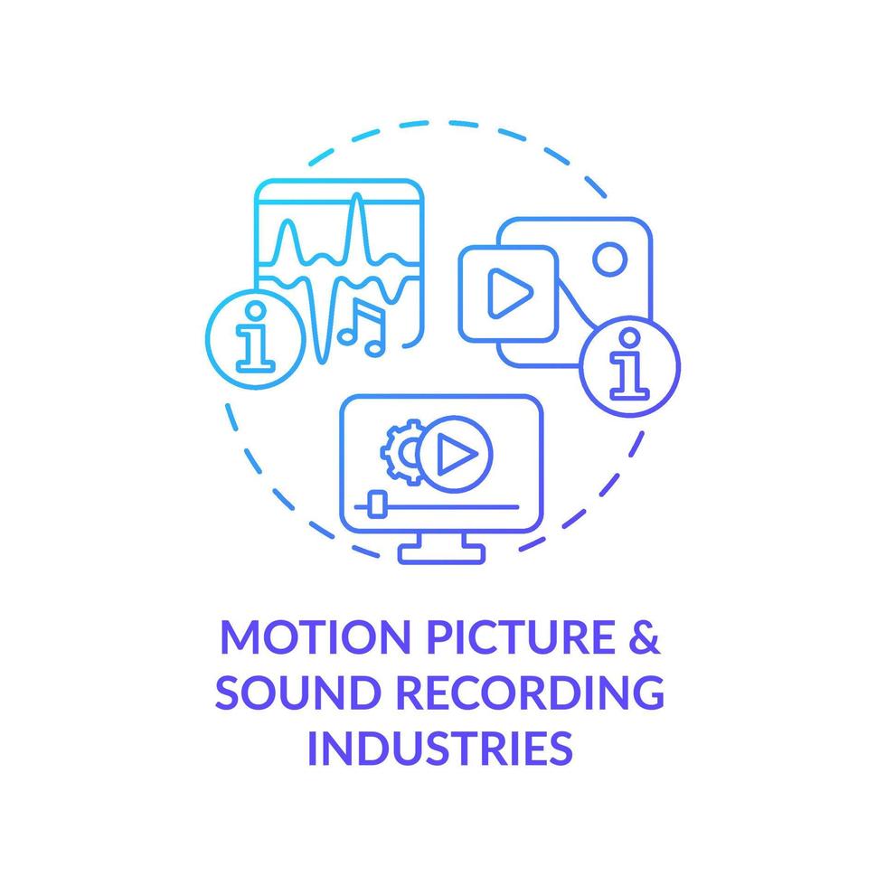 ícone do conceito gradiente azul das indústrias de gravação de som e cinema. setor de informação parte idéia abstrata ilustração de linha fina. desenho de contorno isolado. vetor
