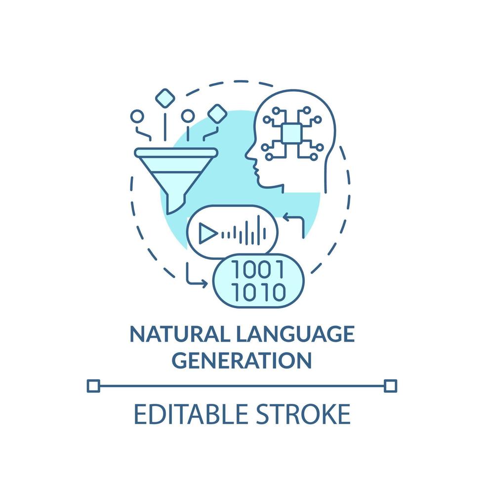 ícone de conceito turquesa de geração de linguagem natural. ilustração de linha fina de idéia abstrata de gerenciamento de dados aumentada. desenho de contorno isolado. traço editável. vetor