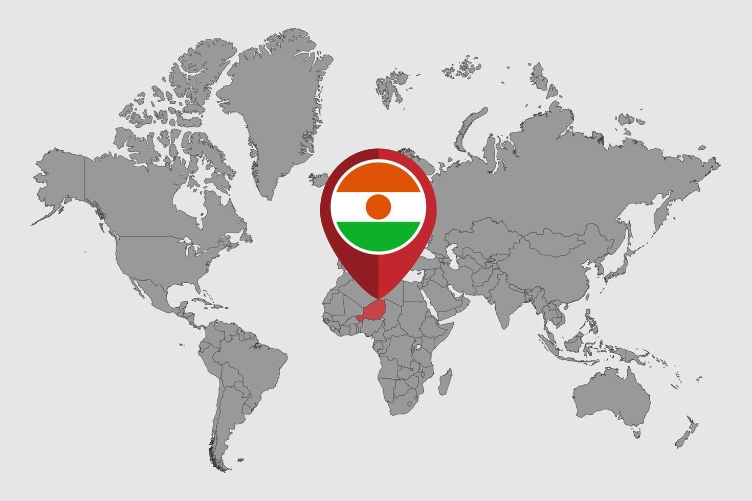 pin mapa com bandeira do niger no mapa do mundo. ilustração vetorial. vetor