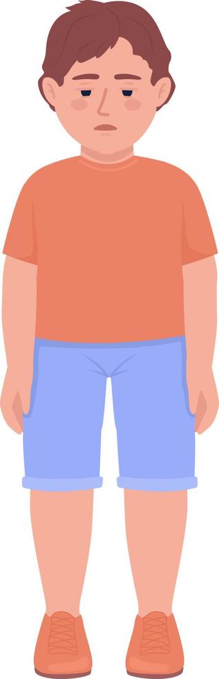 personagem de vetor de cor semi plana menino chateado. figura editável. pessoa de corpo inteiro em branco. ilustração de estilo de desenho animado simples de criança ofendida para web design gráfico e animação