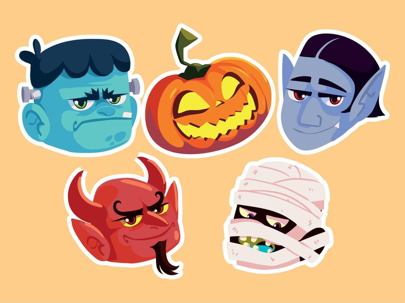 rostos de personagens de halloween vetor