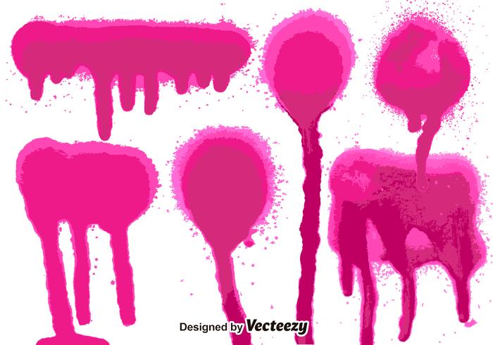 Conjunto de 6 salpicos de tinta de spray rosa vetor