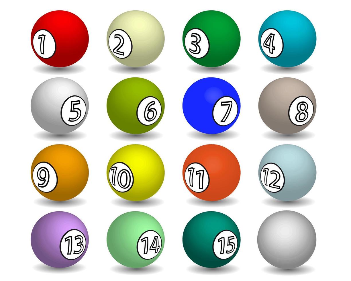 bolas de bilhar de cores diferentes com números em fundo branco vetor