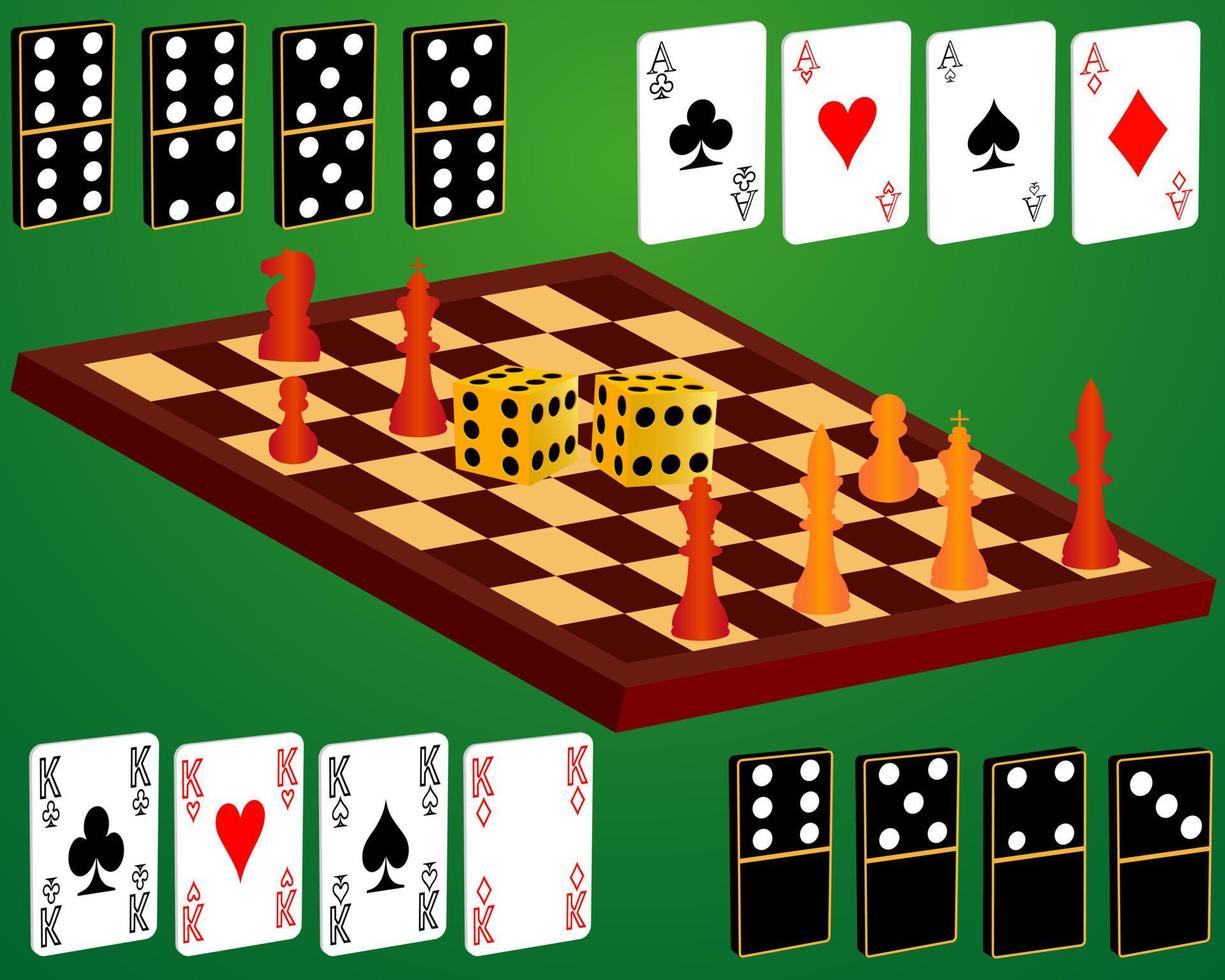 xadrez de dados de cartas de dominó para jogar em um fundo verde vetor