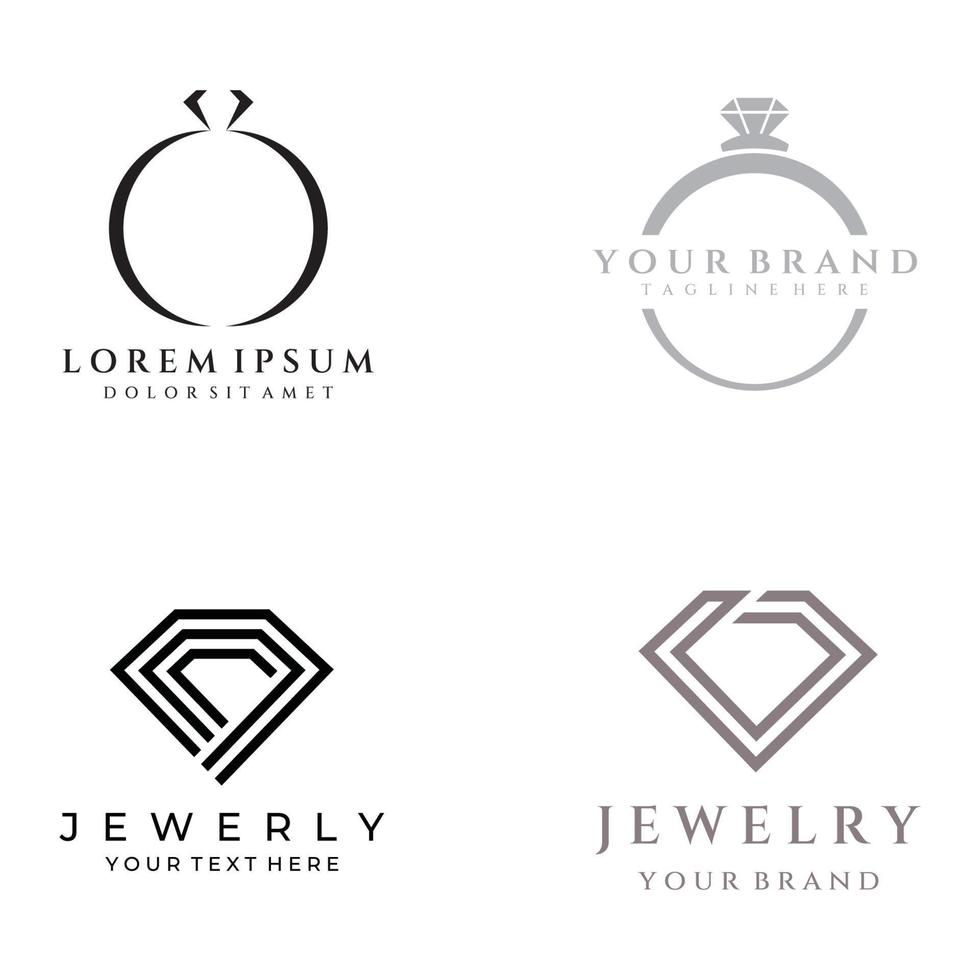 design de modelo de logotipo abstrato de anel de joias com diamantes de luxo ou gems.isolated em background.logo preto e branco pode ser para marcas e sinais de joias. vetor