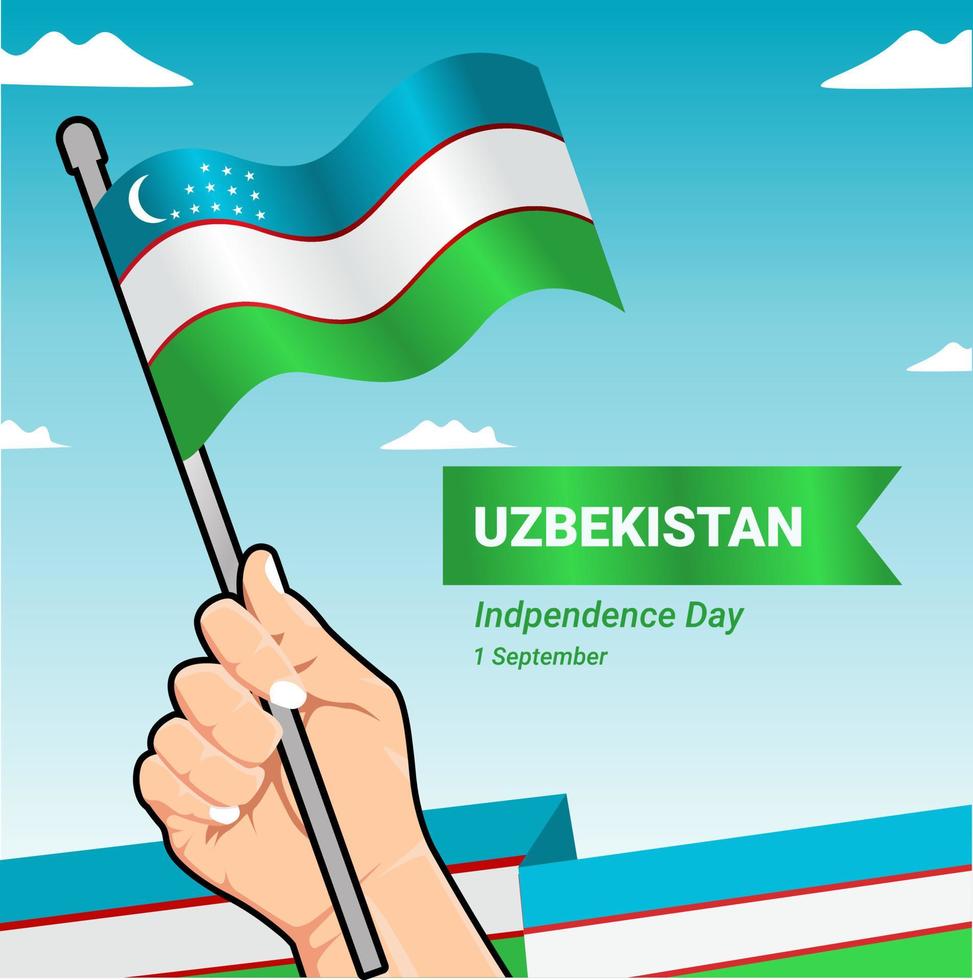 mão segure o design de elemento do dia da independência da bandeira do uzbequistão vetor