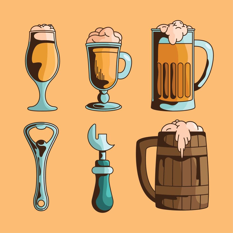 seis ícones de bebida de cerveja vetor