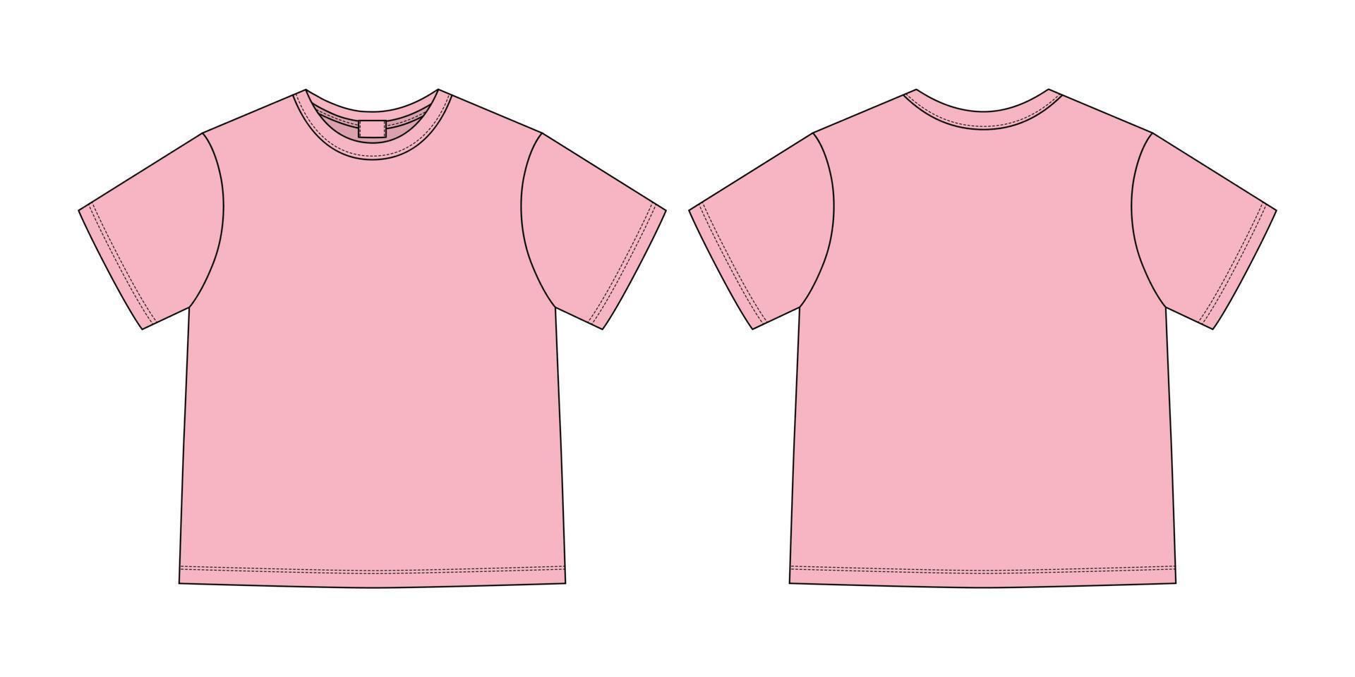 camiseta unissex de desenho técnico de vestuário. cor rosa. modelo de design de camiseta. vetor