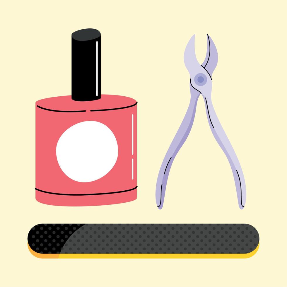 três ícones de equipamentos de manicure vetor