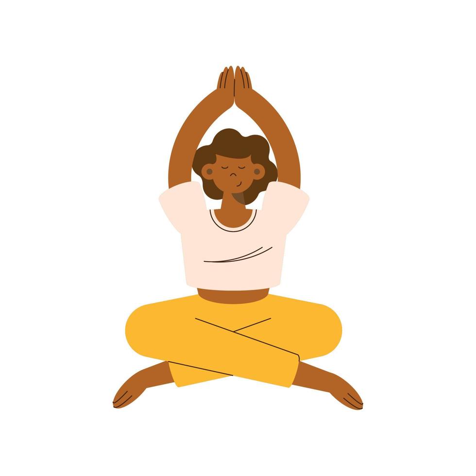 mulher afro praticando ioga vetor