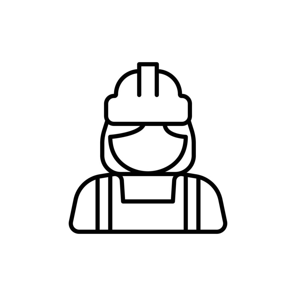 ícone de trabalhador da construção civil feminino. trabalho, construtor, empregado, conceito de capacete. estilo de contorno simples. linha fina ilustração vetorial design isolado no fundo branco. eps 10. vetor