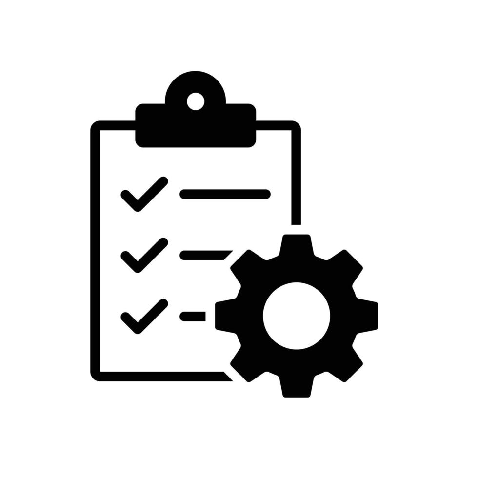 área de transferência com ícone de engrenagem. estilo simples e plano. ordem do projeto, trabalho, configuração, lista de verificação de suporte técnico, conceito de gerenciamento. ilustração vetorial isolada no fundo branco. eps 10. vetor