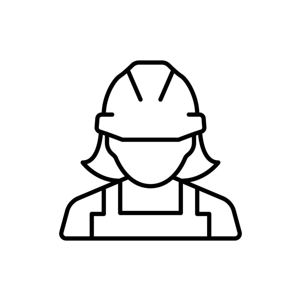 ícone de trabalhador da construção civil feminino. trabalho, construtor, empregado, conceito de capacete. estilo de contorno simples. linha fina ilustração vetorial design isolado no fundo branco. eps 10. vetor