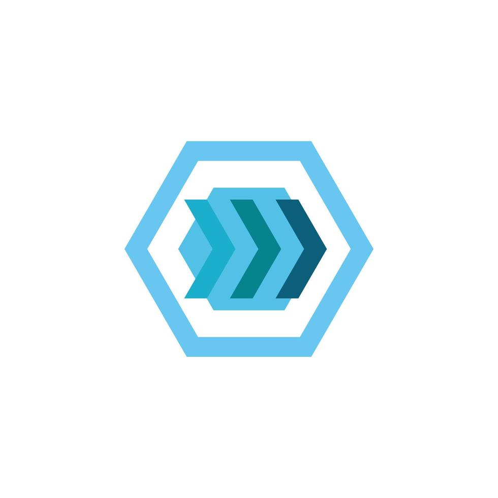 design de logotipo de seta de linha de cor hexágono azul vetor