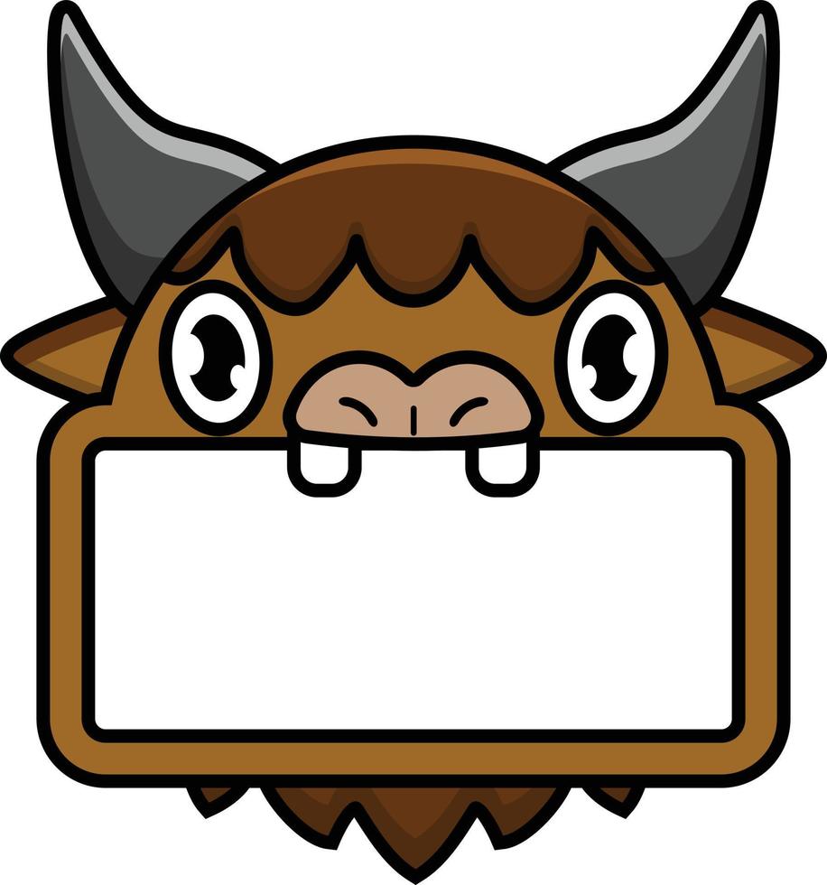 design de ilustração vetorial de placa de animal de búfalo fofo vetor