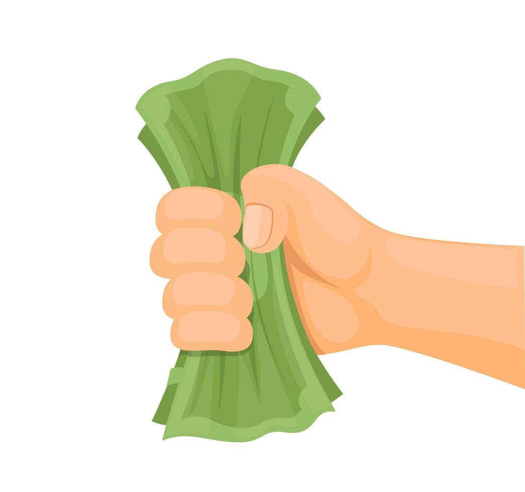 mão segure o símbolo de transação de dinheiro em dinheiro vetor de ilustração dos desenhos animados