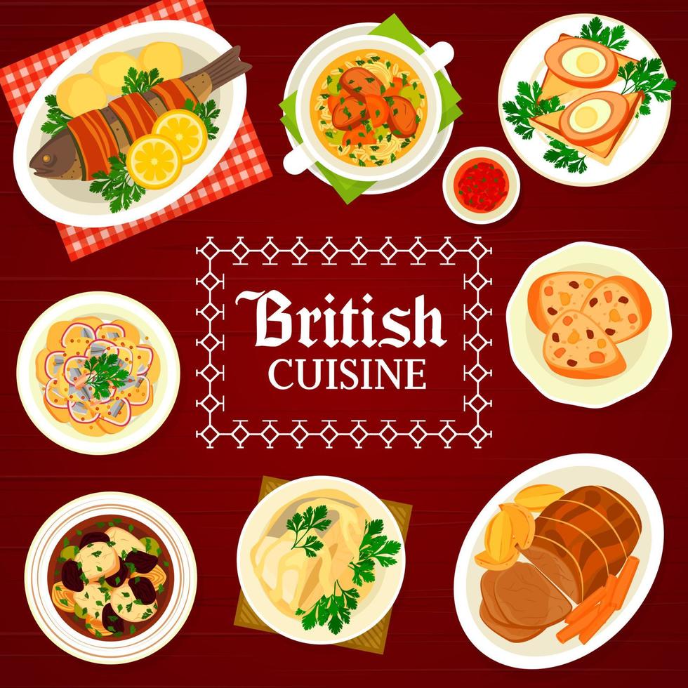 modelo de design de capa de menu de refeições de cozinha britânica vetor