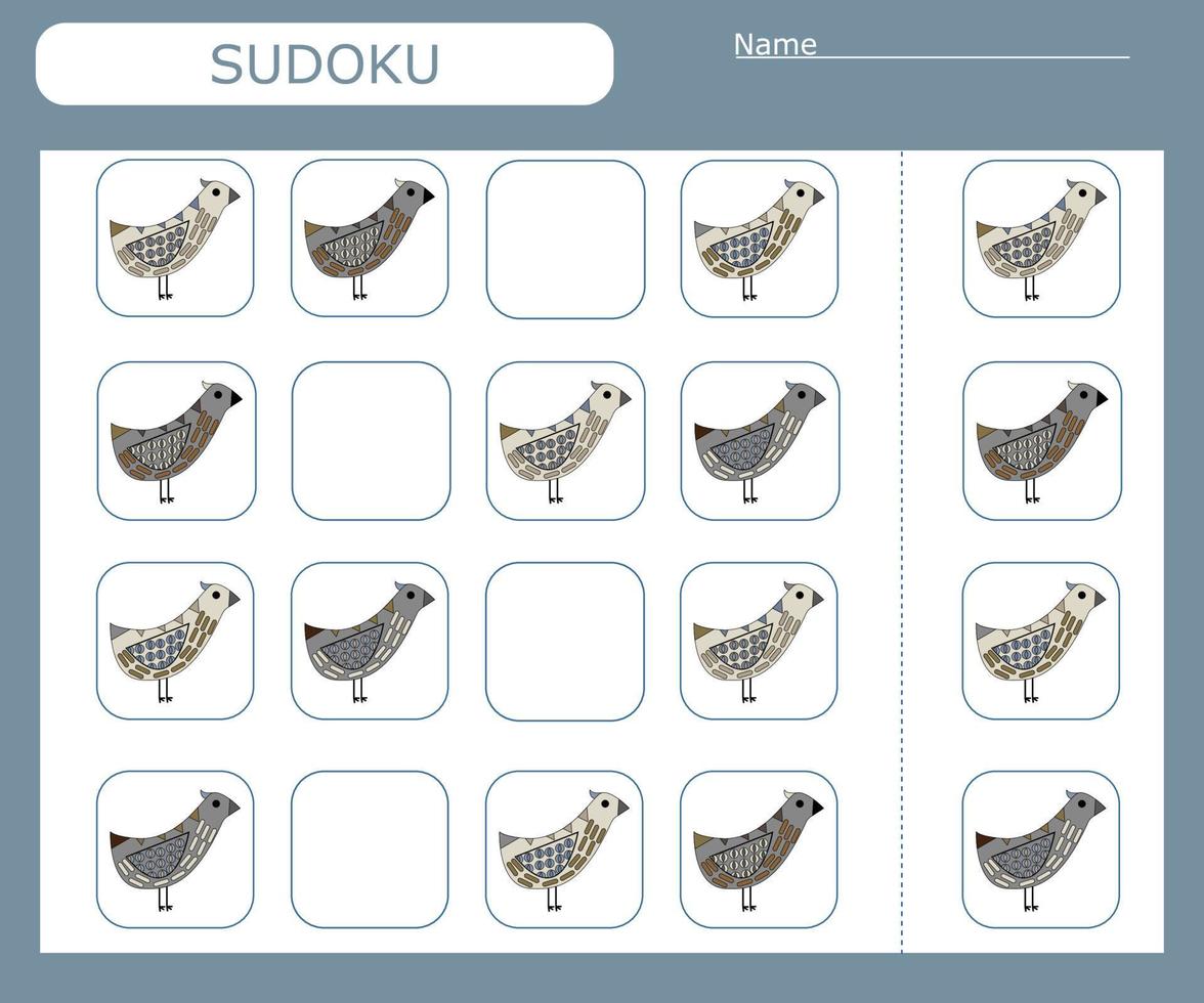 jogo sudoku para crianças com pássaros selvagens. ficha de atividades infantis. vetor