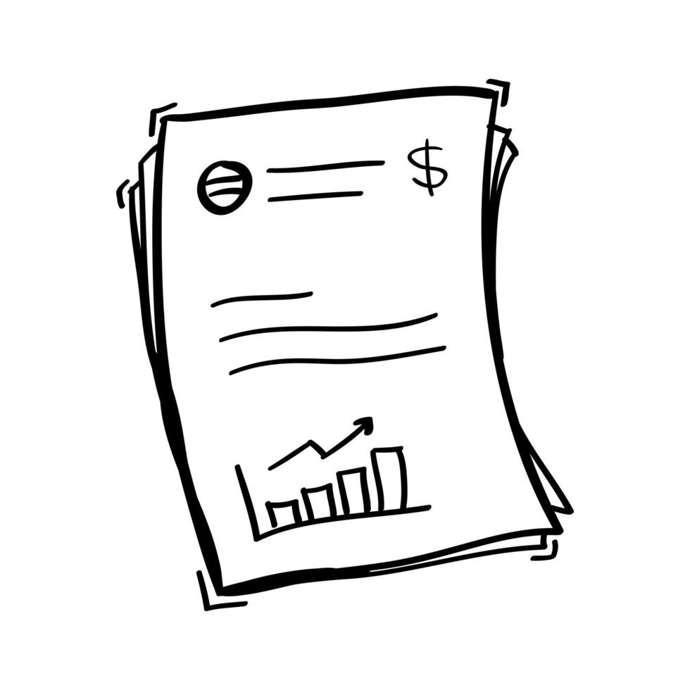 ícone de documento de análise financeira desenhado à mão no estilo doodle vetor