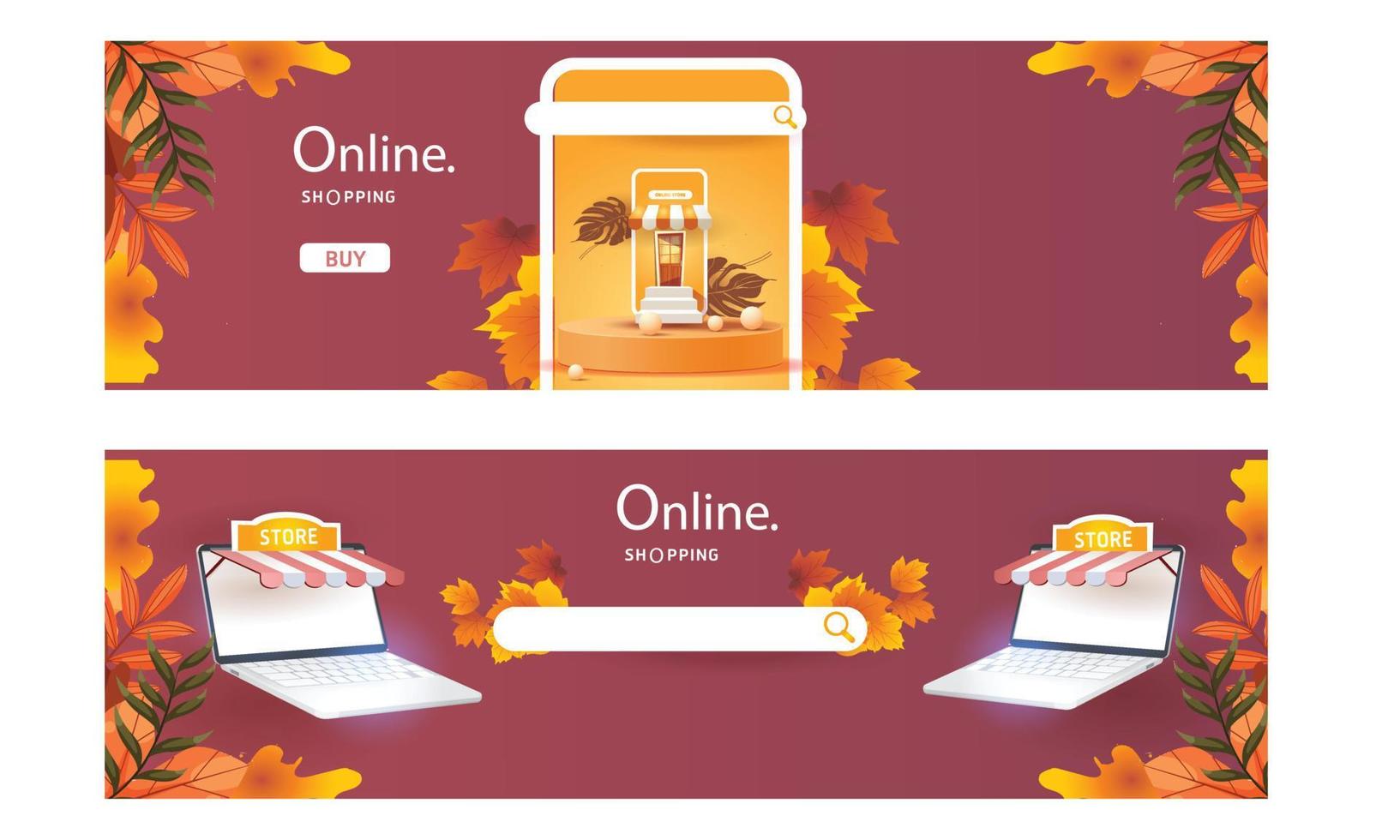 compras on-line fundo de outono laranja no telefone ilustração vetorial de férias pódio palco marketing de produtos vetor