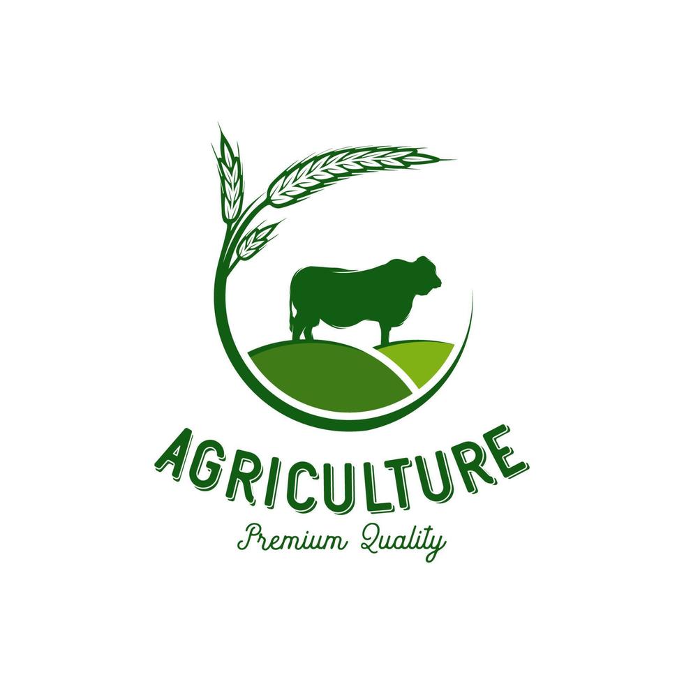 agricultura e agricultura com um design de logotipo de vaca e trigo vetor