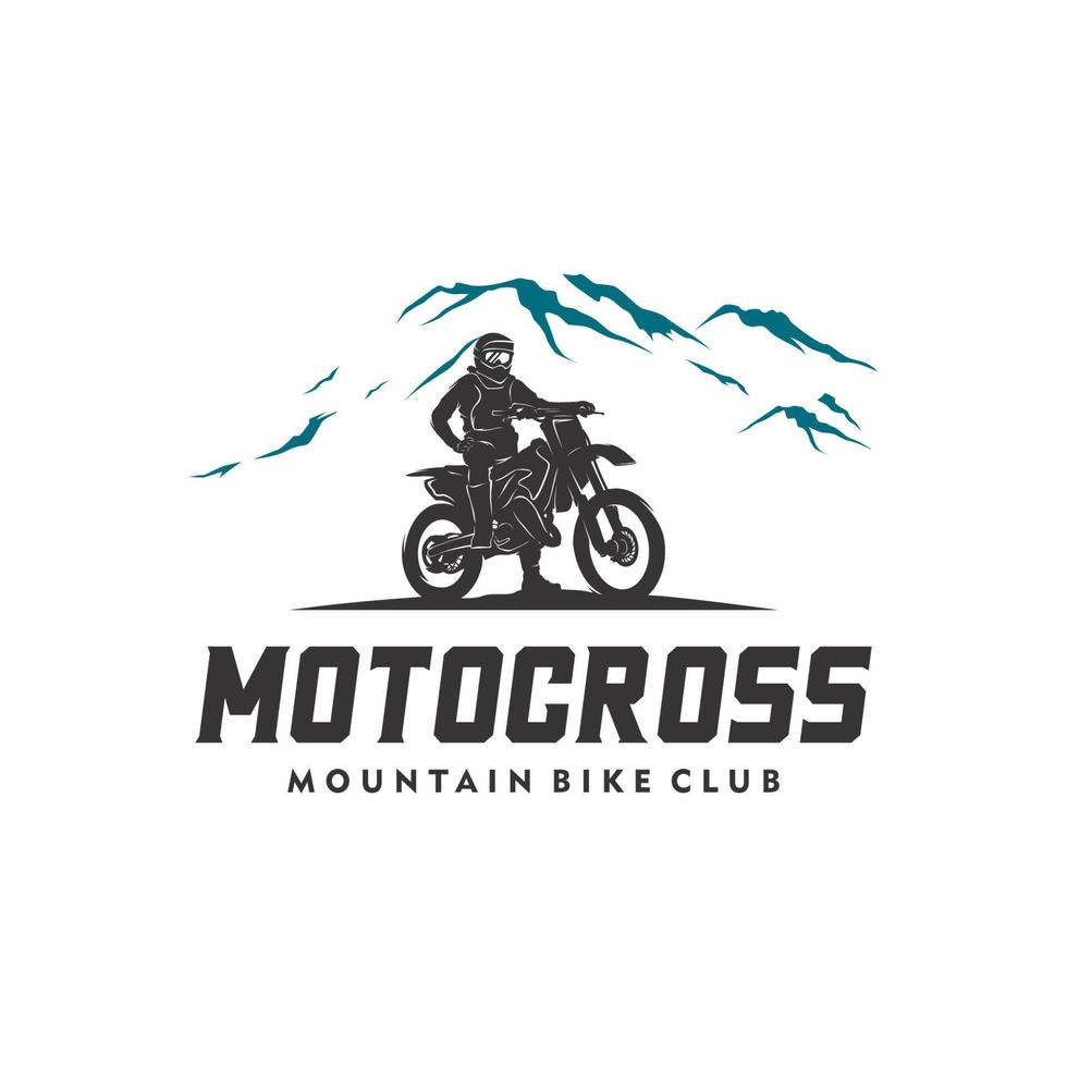 silhueta de motocross no modelo de design de logotipo de montanha vetor