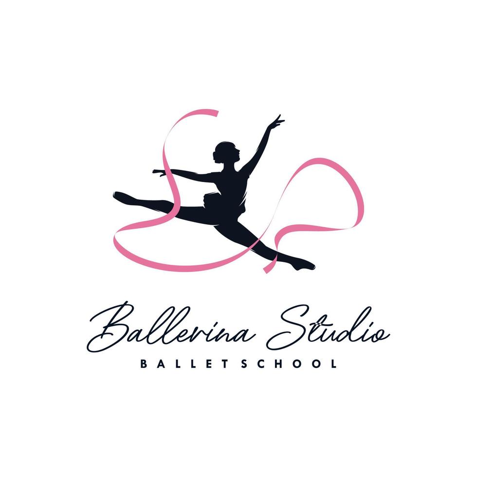 bailarina com modelo de design de logotipo de fita vetor