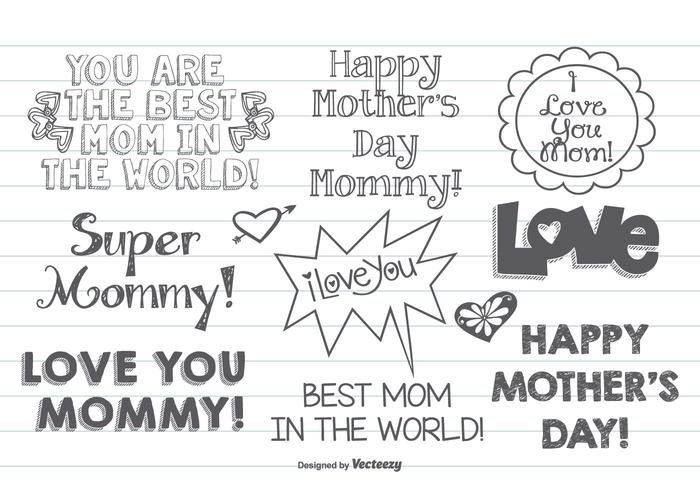 Cute Hand Drawn Mother's Day conjunto de etiquetas vetor